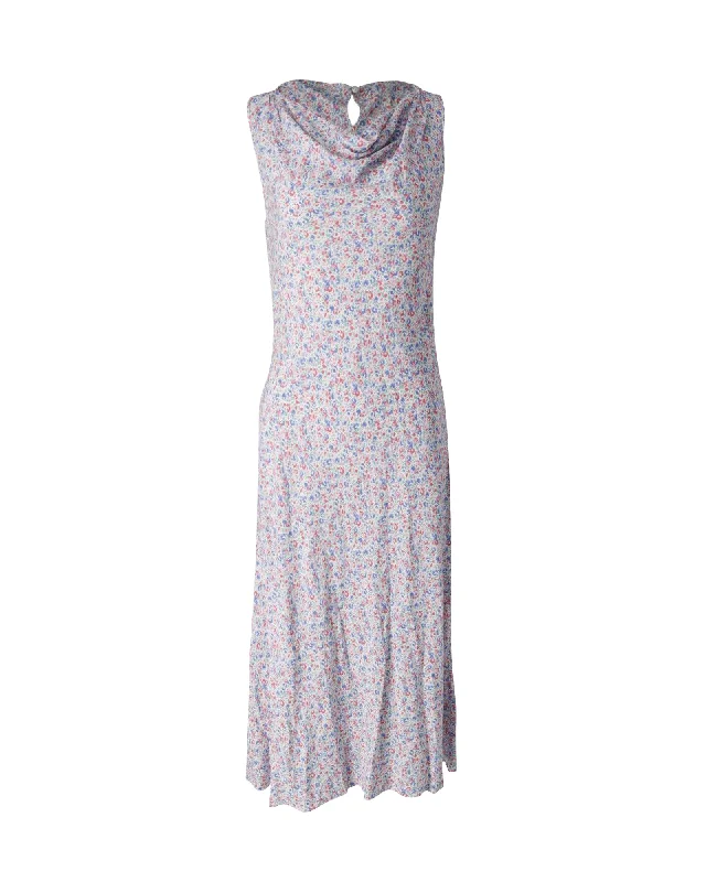 Stylish Looks Rixo Cowl Neckline Sleeveless Midi Dress in Multicolor Viscose Chic Sophistication