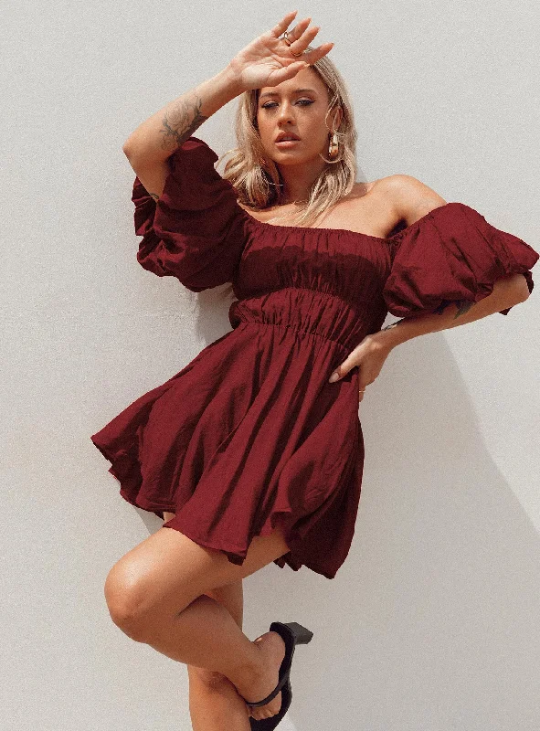 Glamorous Fashion Offers Halton Mini Dress Burgundy Effortless Style