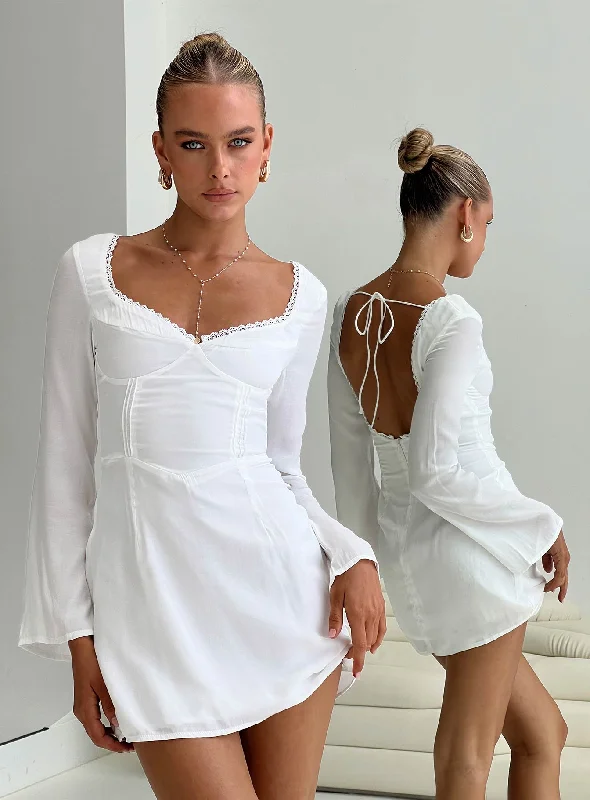 Day-To-Night Styles Lyna Long Sleeve Mini Dress White Big Savings On Minimalist Office Styles