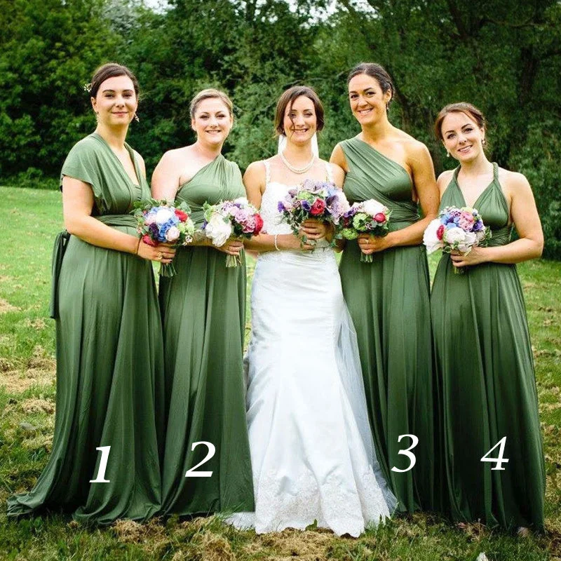 End Of Season Sale Gradient Sage Hunter Green Mismatched Long A-line Bridesmaid Dresses, WG184 Flowing Silhouette