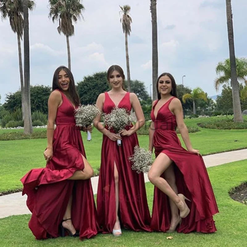 Durable Fashion Picks Elegant V-Neck Long Bridesmaid Dresses with Slit, Formal Bridesmaid Dresses, PD1624 Weekend Special