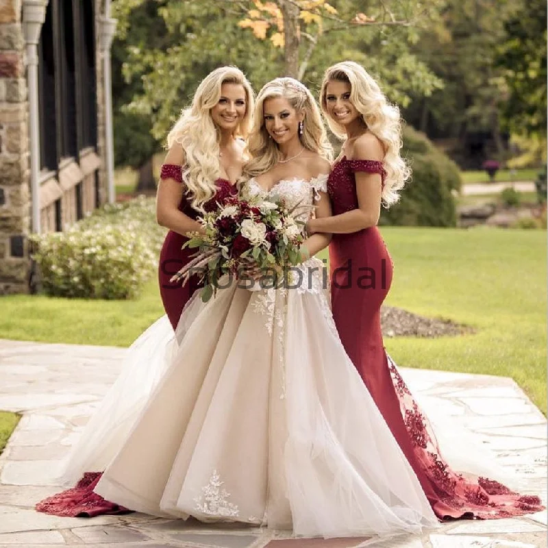 Additional Time-Limited Offers Off the Shoulder Mermaid Modest Bridesmaid Dresses WG785 Floral Style