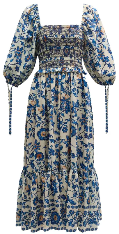 Explore What'S New Cara Cara Women Jazzy Tiered Smocked Midi Dress Azure Alexandria Floral Romantic Detailing