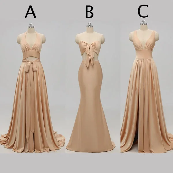 Timeless Elegance Redefined Elegant A-line Sexy V Neck Gold Long Modest Side-slit Bridesmaid Dress, WG239 Big Savings On Minimalist Office Styles