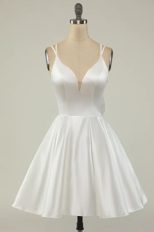 New Styles Just In White Satin A-line Graduation Dress,White Short Homecoming Dress  Y1849 Refined Look