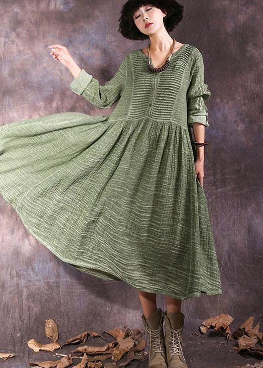 Best Sellers 100% green long sleeve cotton dresses v neck Maxi autumn Dresses Bold Silhouette