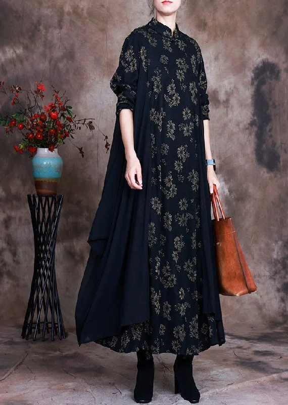 The Latest Trends Boutique Black Print Patchwork Fall Dresses Long sleeve Summer Fashion