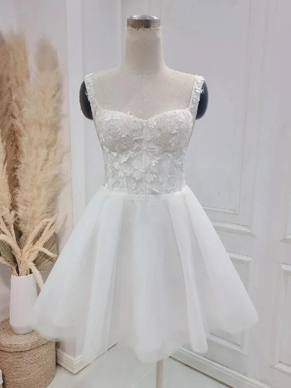 Crazy Discounts, Hurry Up Lace A-Line Short Wedding Dress White  Sexy Sweetheart Minimalist Chic