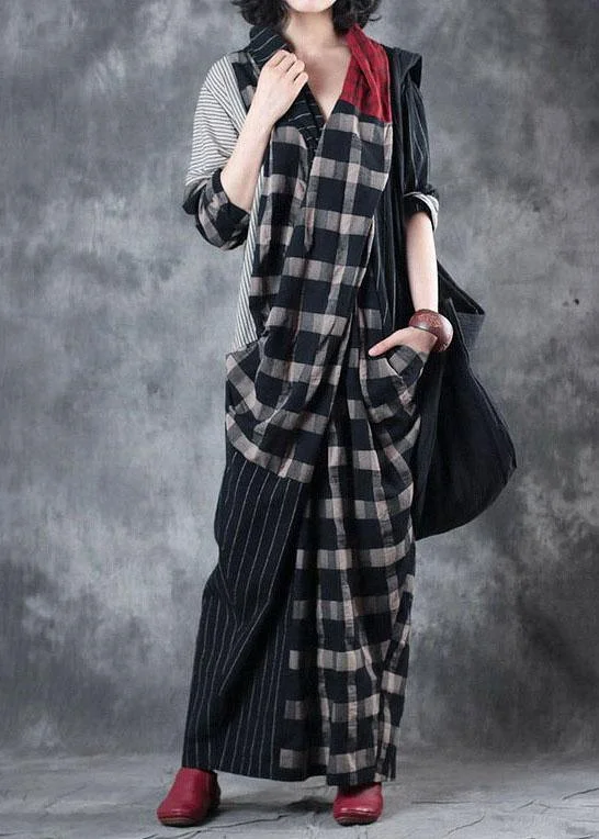 Trend Forward Threads Classy Colorblock Plaid V Neck Pockets Holiday Dress Fall Long Sleeve Modern Glamour