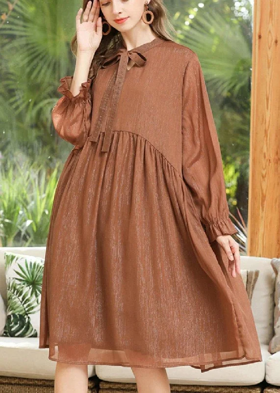 Flash Sales Casual Khaki Long sleeve Chiffon Summer Dresses Effortless Grace