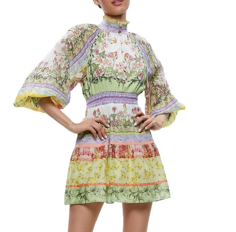 Spring Fashion Lavinia Blouson Sleeve Open Back Mini Dress In Floral Fest Final Clearance