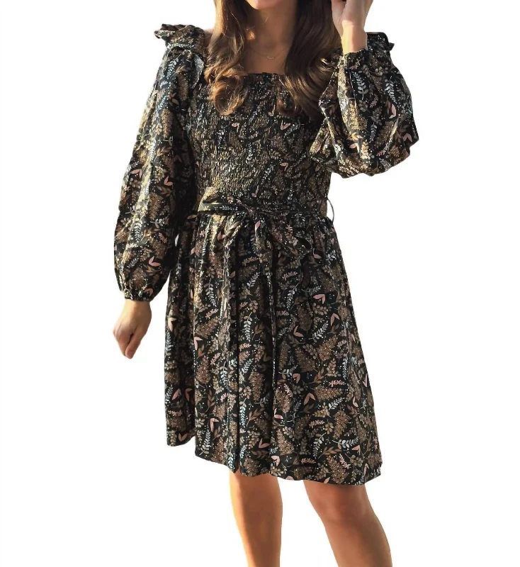 Limited Time Offers Autumn Floral Mini Dress In Brown/black Limited - Stock