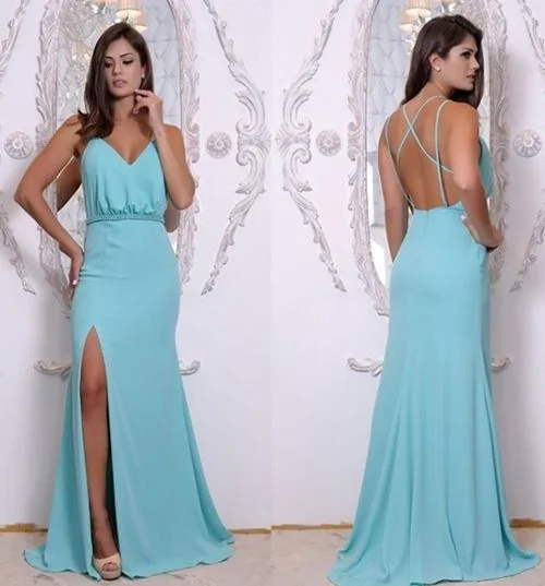 Stupidly Low Prices Ice Blue V Neck Formal Evening Gown Long Prom Dress   cg12951 Romantic Flair