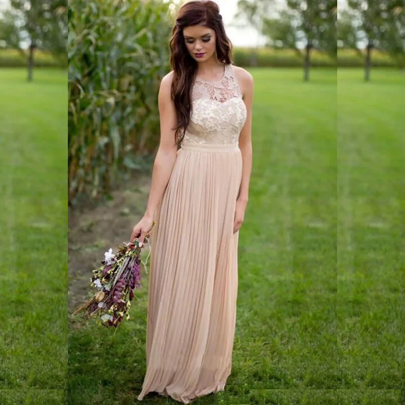 Day-To-Night Styles Elegant Blush Pink Strapless Lace Top Flowy Long Bridesmaid Dress, BD3125 Artful Design