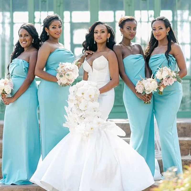 Chic And Edgy Tiffany Blue Straight-across Mermaid Long Bridesmaid Dress, BD3201 Classic Charm