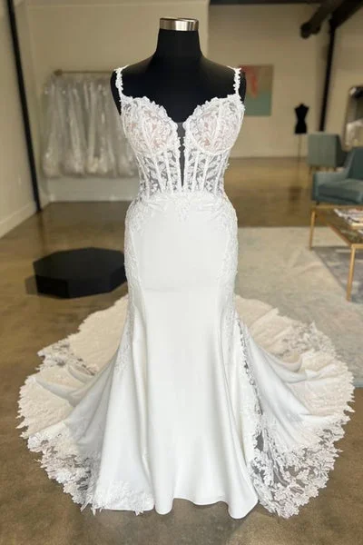 Classic Modern Offers Custom Made Mermaid Lace Wedding Dresses Open Back V Neck Romantic Detailing