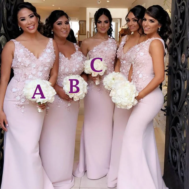 Special Offers, Don't Miss Elegant Mismatched Blush Pink Lace Top Mermaid Floor-length Bridesmaid Dresses, BD3173 Luxury Comfort