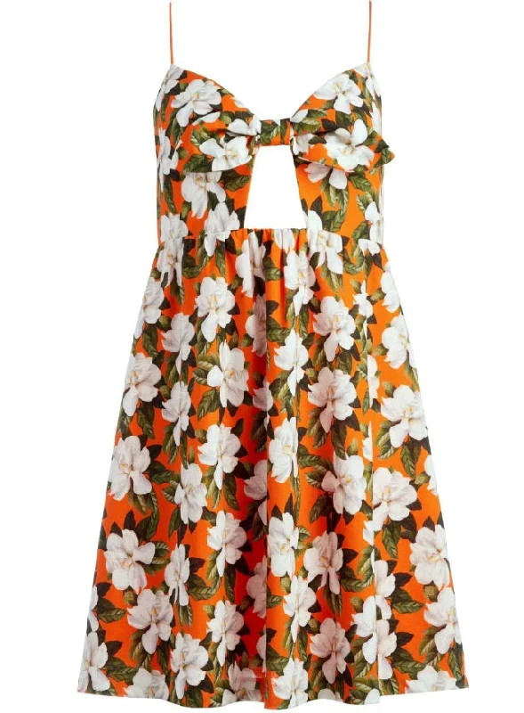 Season Offer Alice + Olivia Women's Melvina Babydoll Dress Orange Floral Cut Out Mini Effortless Comfort