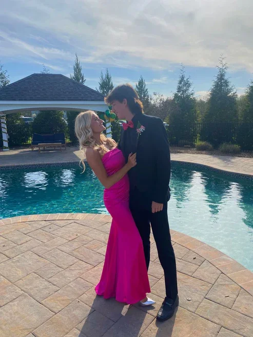 The Good Stuff Elegant Strapless Fuchsia Satin Long Prom Dress,Fuchsia Evening Gown Bold Silhouette