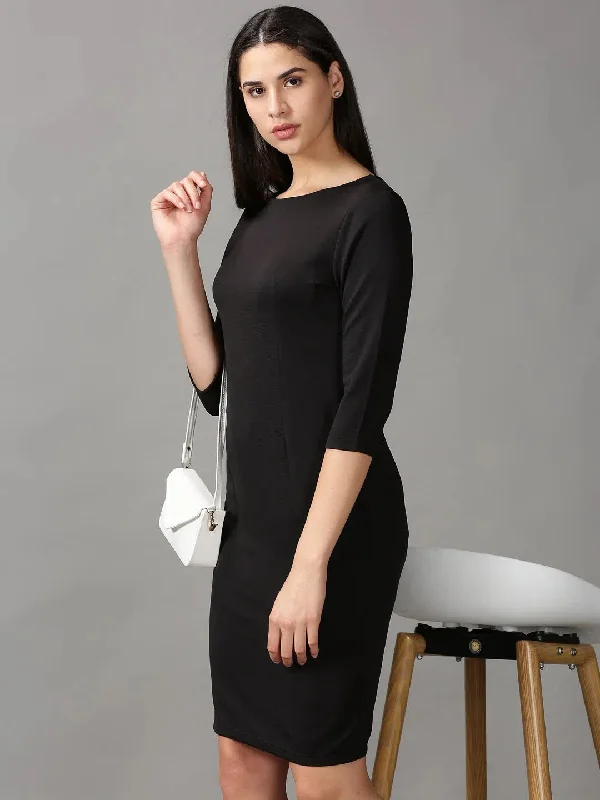 Clearance Event Women's Black Solid Bodycon Dress-DQ-16-681-Black Contemporary Chic