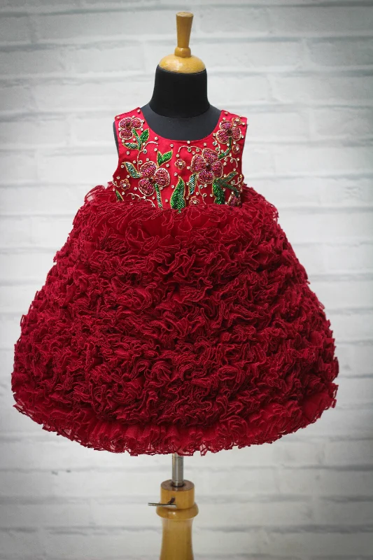 Spring Offer Pre-Order: Maroon Baby lock frill gown Chic Allure