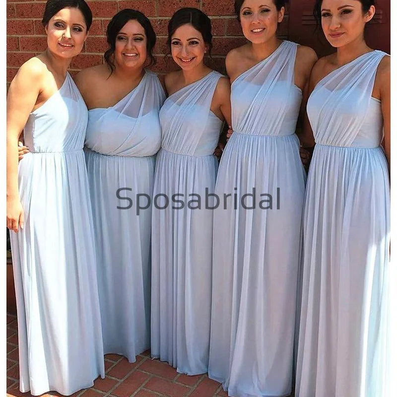 Trend Forward Threads Unique One Shoulder Light Blue Chiffon Bridesmaid Dresses WG734 Elegant Details