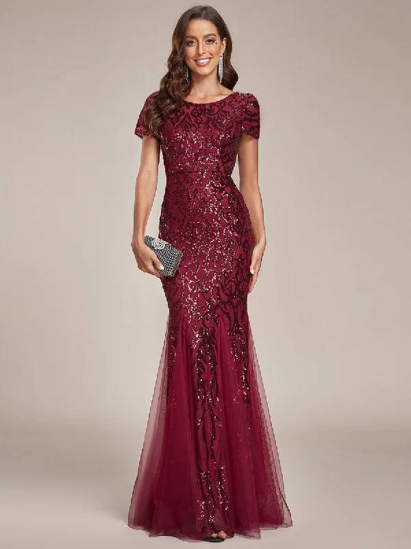 Vintage-Inspired Style Offers Luxurious Sequin Bodycon Round Neckline Mermaid Evening Dress Modern Glamour