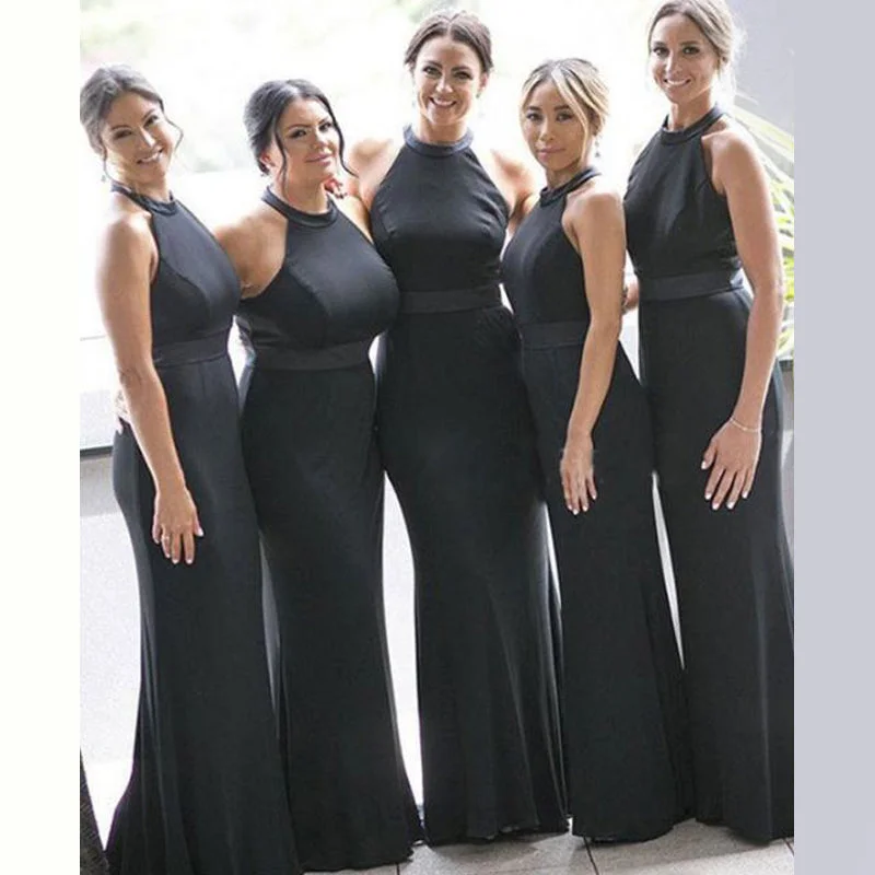 Chic Styles Elegant Sexy Black Halter Backless Mermaid Long Bridesmaid Dress, BD3100 Luxury Style