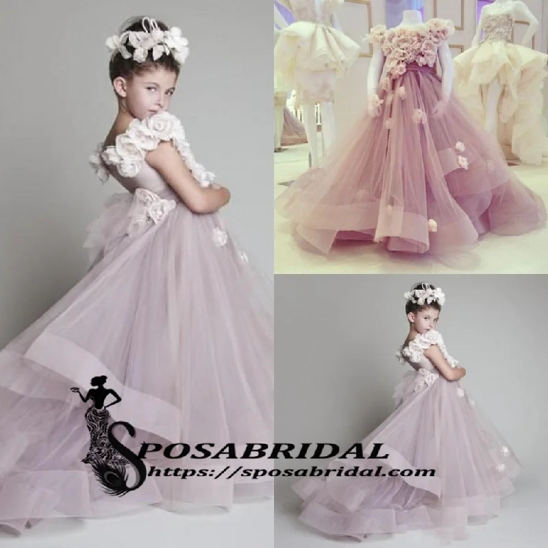 Forward Trendsetter Purple Pink  A-line Beautiful New Arrival Flower Girl Dress, Junior Bridesmaid Dresses with handmade flowers, FG119 Fashion-Forward Style