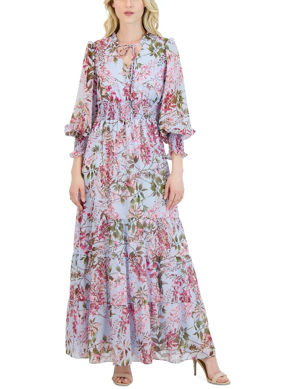 Essentials On Sale Womens Chiffon Floral Maxi Dress Chic Sophistication