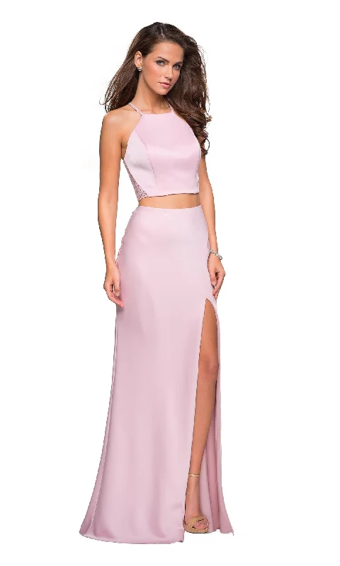 Seize Bargains La Femme Two-Piece Blush Pink Satin Prom Dress 26926 Hollywood Glam Award - Show Style