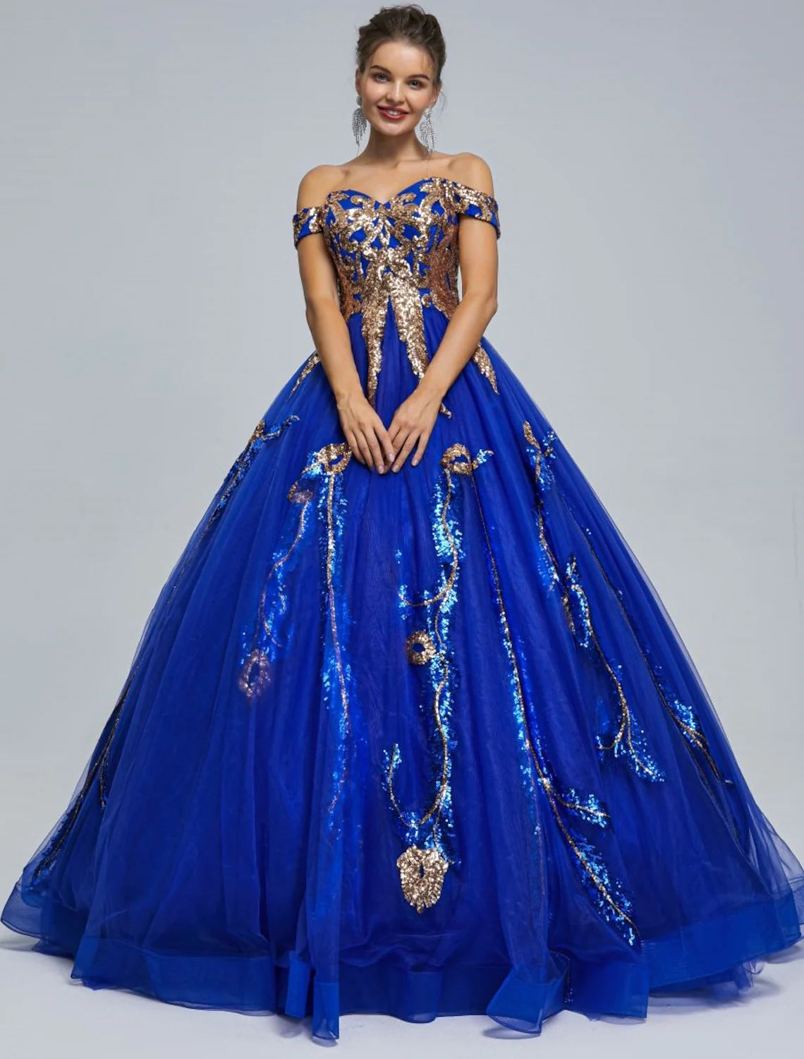 Limited Edition Sparkle Shine Dress Quinceanera Floor Length Sleeveless Off Shoulder Tulle with Sequin Great Deals On Ethnic Cultural Wear