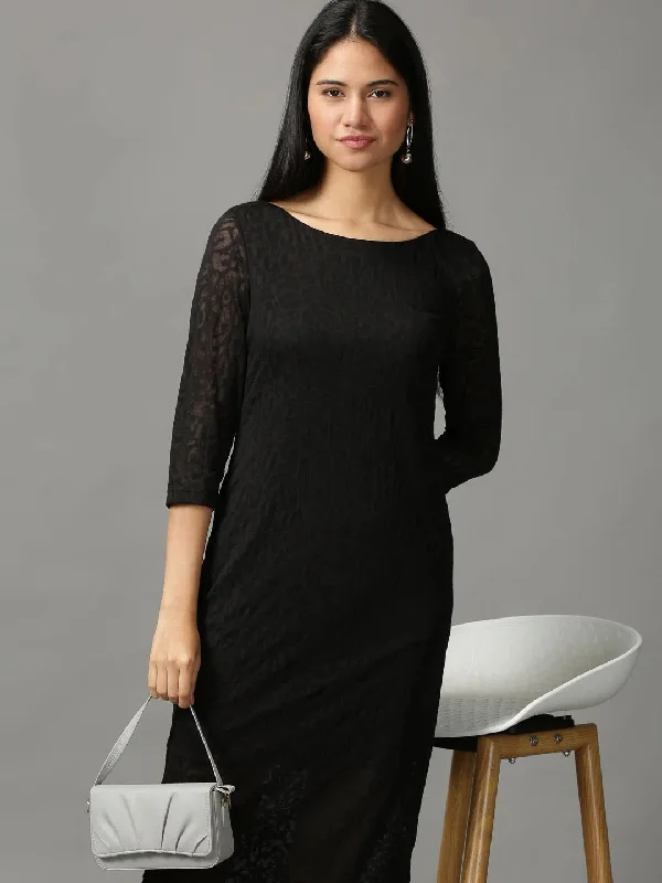 End-Of-Season Clearance Women's Black Solid Bodycon Dress-DQ-16-661-Black Minimalist Elegant