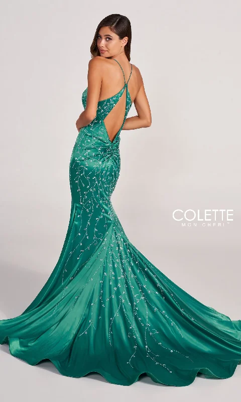 Find Your Unique Flair Colette CL2043 Keyhole-Back Long Satin Prom Dress Limited - Stock