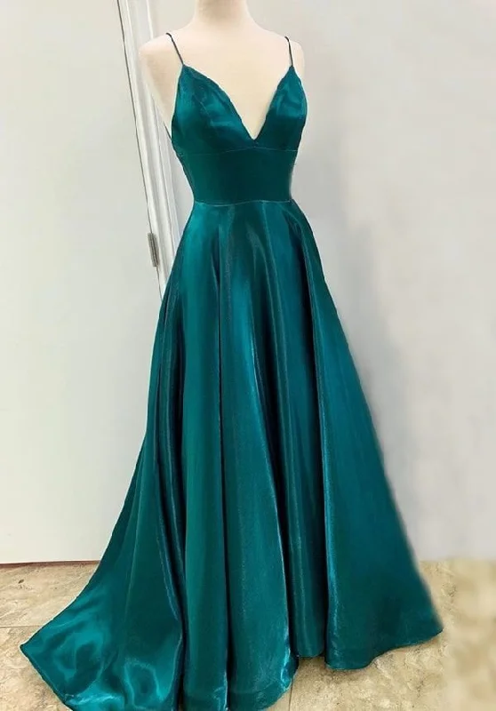 Style Revolution A-line Spaghetti Straps V Neck Satin Prom Dress, Graduation Dress Y753 Nordic Minimalist Home Look