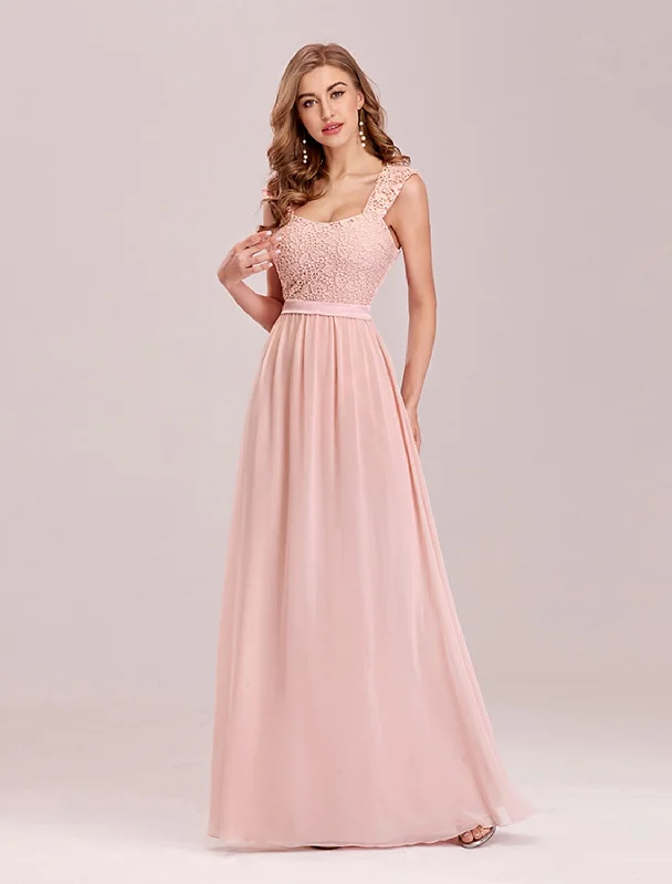 Fashion-Forward Offers A-Line Elegant Formal Evening Dress Backless Sleeveless Floor Length Chiffon with Pleats Elegant Contour