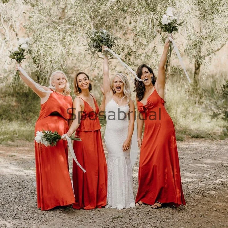 Chic Style, Always In Vogue Mismatched Burnt Orange Simple Cheap Long Bridesmaid Dresses WG721 Feminine Charm