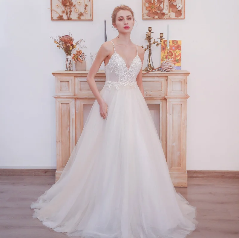 Comfortable Chic Popular Spaghetti Straps A Line Wedding Dress Hollywood Glam Award - Show Style