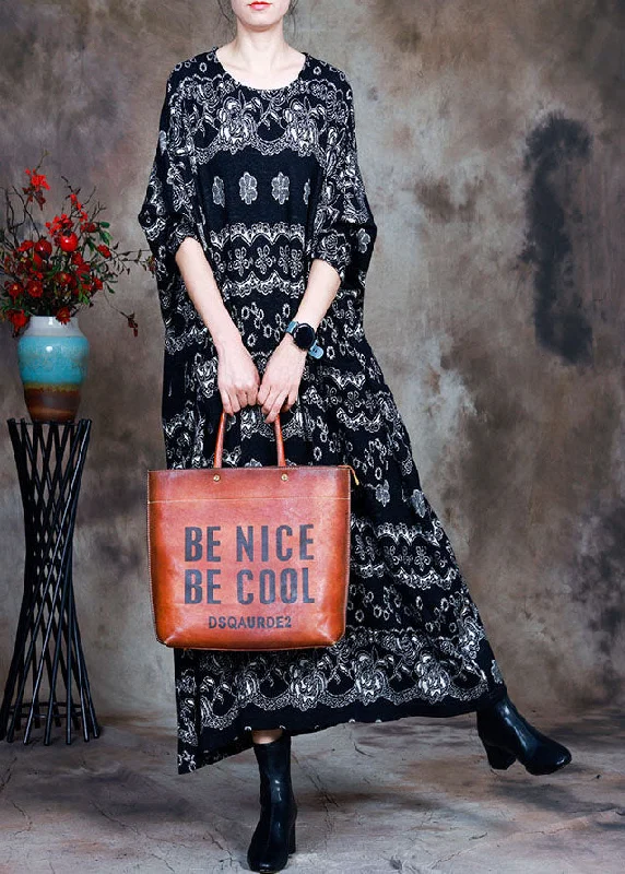 Comfortable Chic Beautiful Black Knit Print Fall Long sleeve Dress Casual Chic