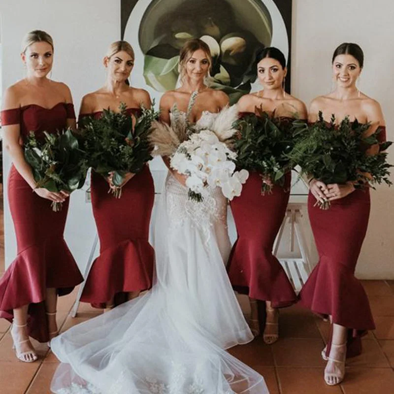 Style Breakthroughs Off-shoulder Dark Red Sweetheart Mermaid High-low Bridesmaid Dress, BD3236 Nordic Minimalist Home Look