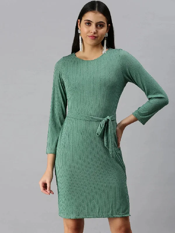 Comfort Meets Fashion Women Green Striped Bodycon Dress-AE-9877-Green Elegant Attire