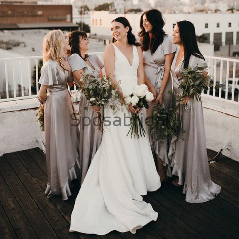 Absurdly Cheap Sale Gray Short Sleeves Unique Soft Beach Bridesmaid Dresses WG767 Timeless Elegant