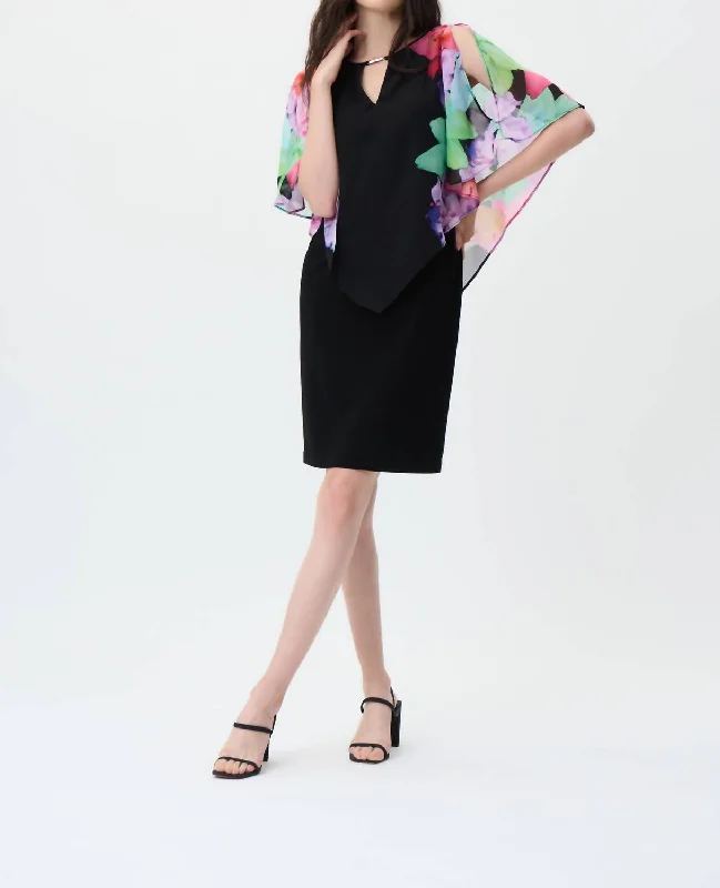 Special Offer For You Floral Printed Sleeves Dress In Black/multi Minimalist Office - Ready Style