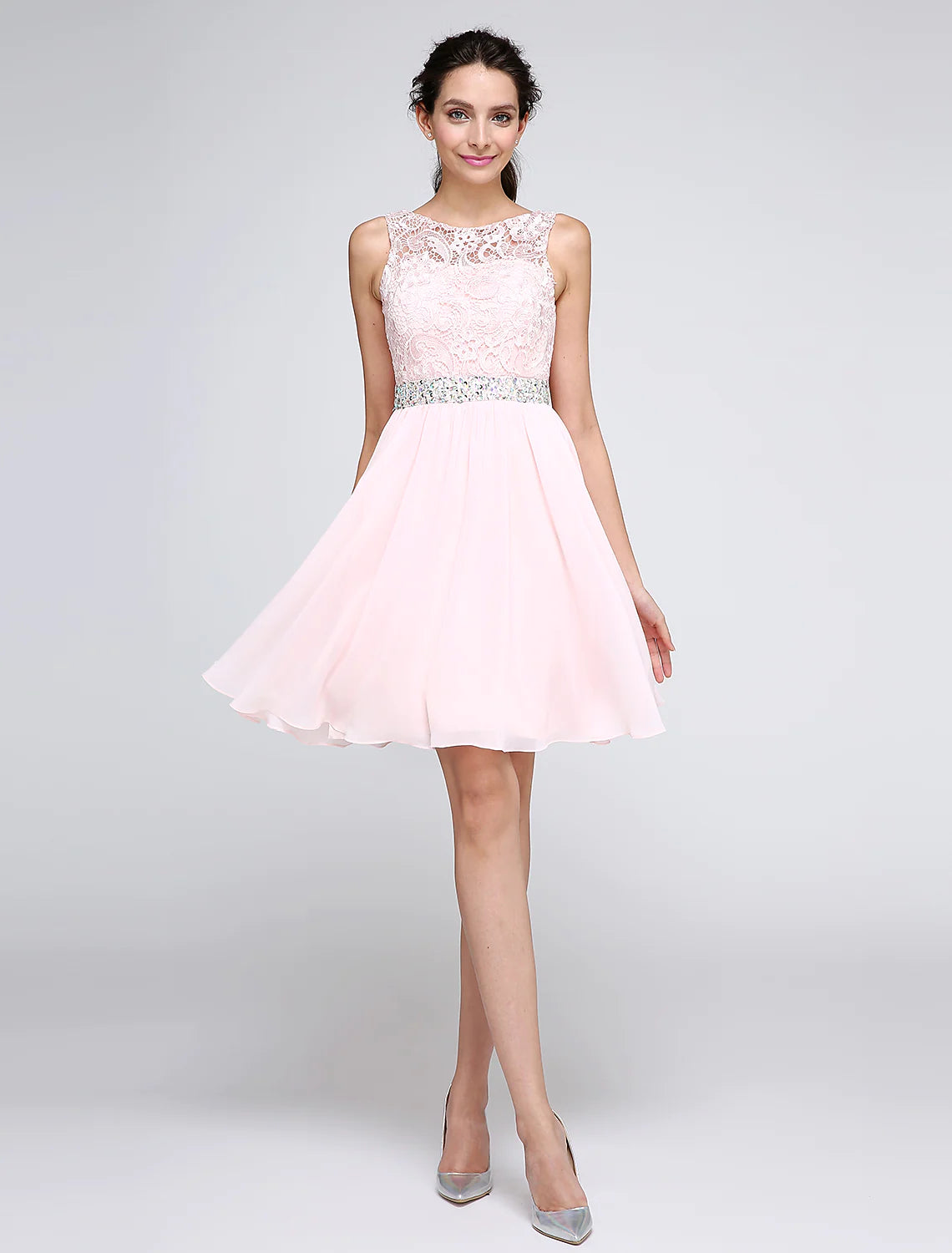 Fashion Frontiers A-Line Dresses Party Dress Homecoming Short Mini Sleeveless Chiffon V Back with Crystals Subtle Sophistication