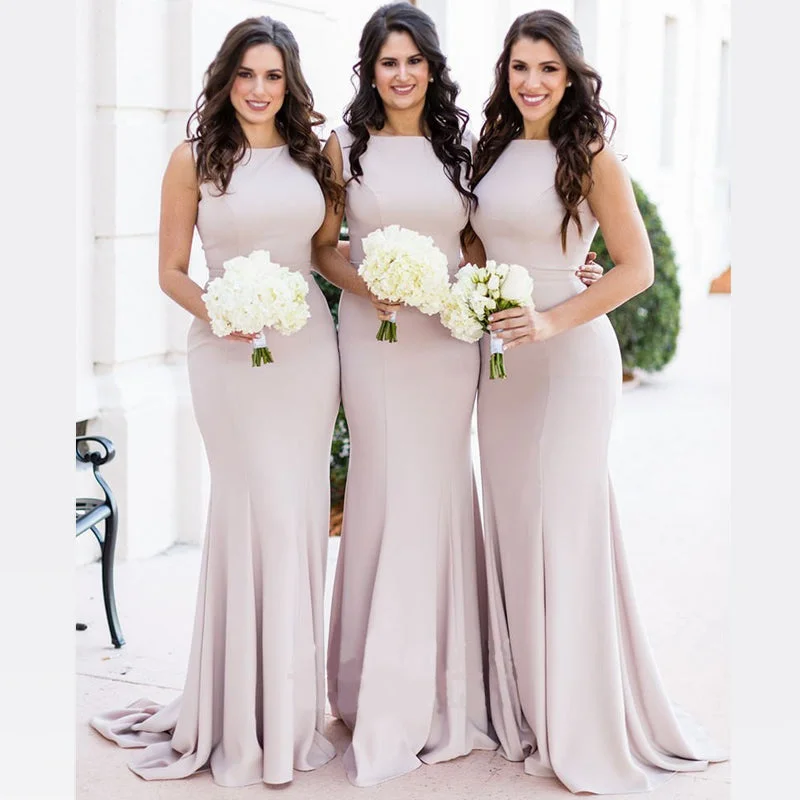 Hot Styles Elegant Blush Pink High-neck Sleeveless Mermaid Long Bridesmaid Dress, BD3123 Contemporary Chic