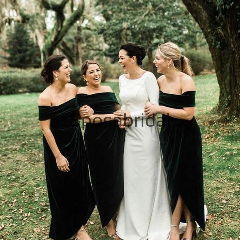 Quick Grab Deals New Arrival Off the Shoulder Velvet Modest Bridesmaid Dresses WG859 Feminine Charm