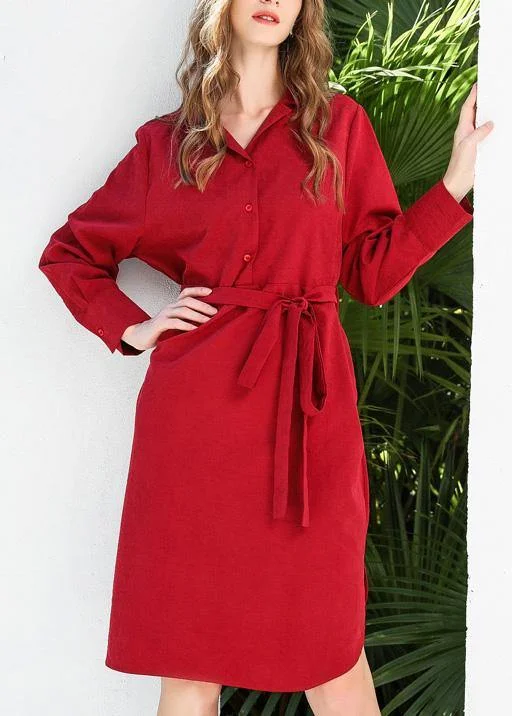 Trend Leading Collection Boutique Red Peter Pan Collar Cotton long sleeve Spring Holiday Dress Modern Romance