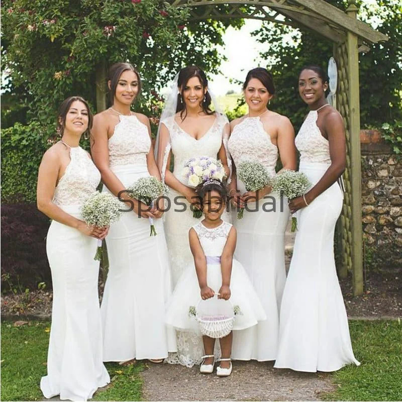 Classic Modern Offers Ivory Halter Mermaid Elegant Top Lace Long Bridesmaid Dresses WG880 Exquisite Craftsmanship