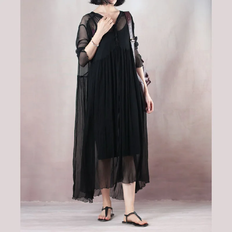 Hot Items original designed black summer dress V neck long sleeve length dress baggy dresses summer dress Sleek Design