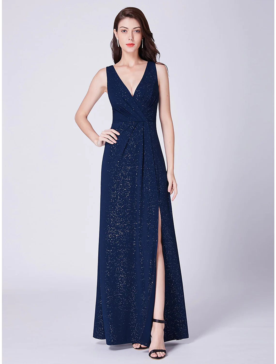 Elegant Fashion Offers A-Line Elegant Formal Evening Dress V Neck Sleeveless Floor Length Cotton Blend with Draping Elegant Details